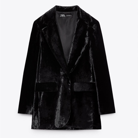BNWT Zara velvet black tailored suit blazer pant set size XS/S - Picture 1 of 9